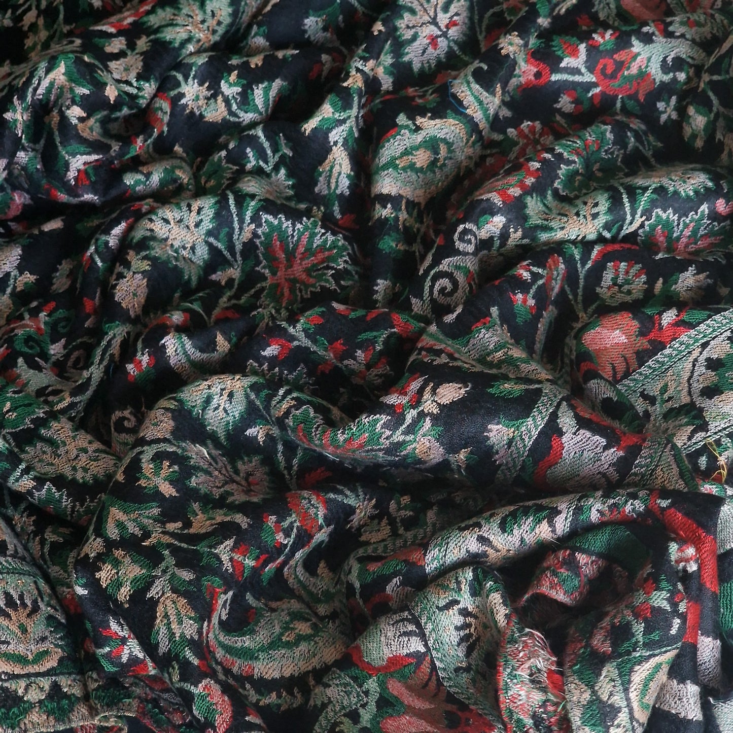 Soft Full Kani Weave Stole Kashmiri Pashmina - Soft Black