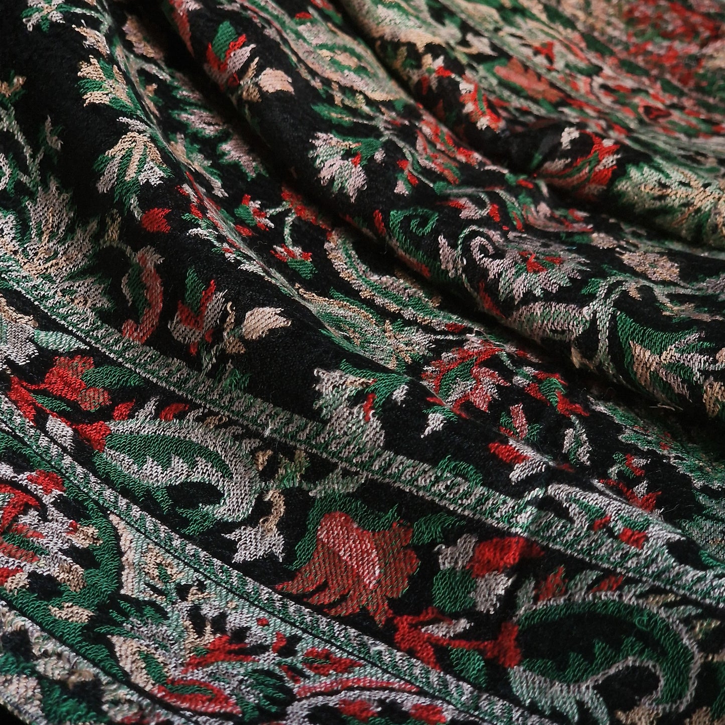 Soft Full Kani Weave Stole Kashmiri Pashmina - Soft Black