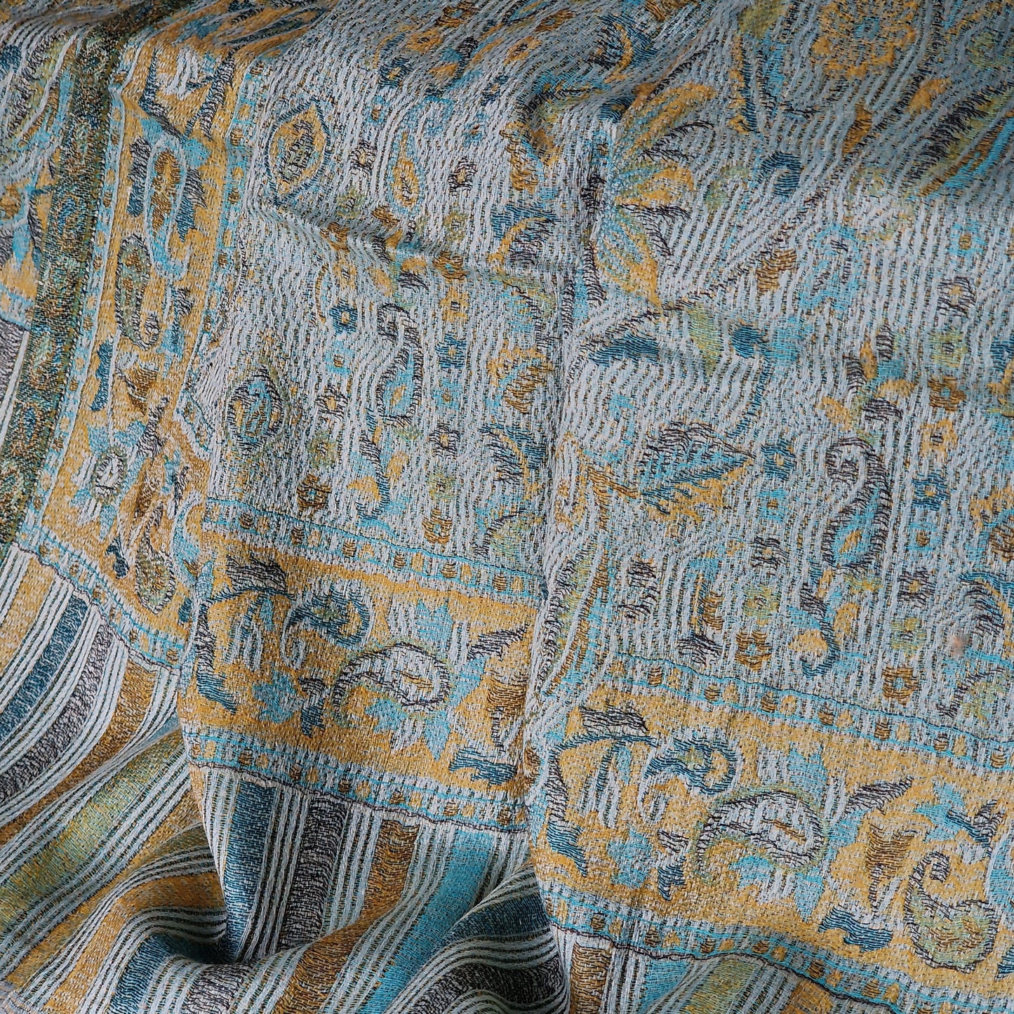 Exotic Kashmir Reversible Jamawar Kani Shawl - Eucalyptus Leaf