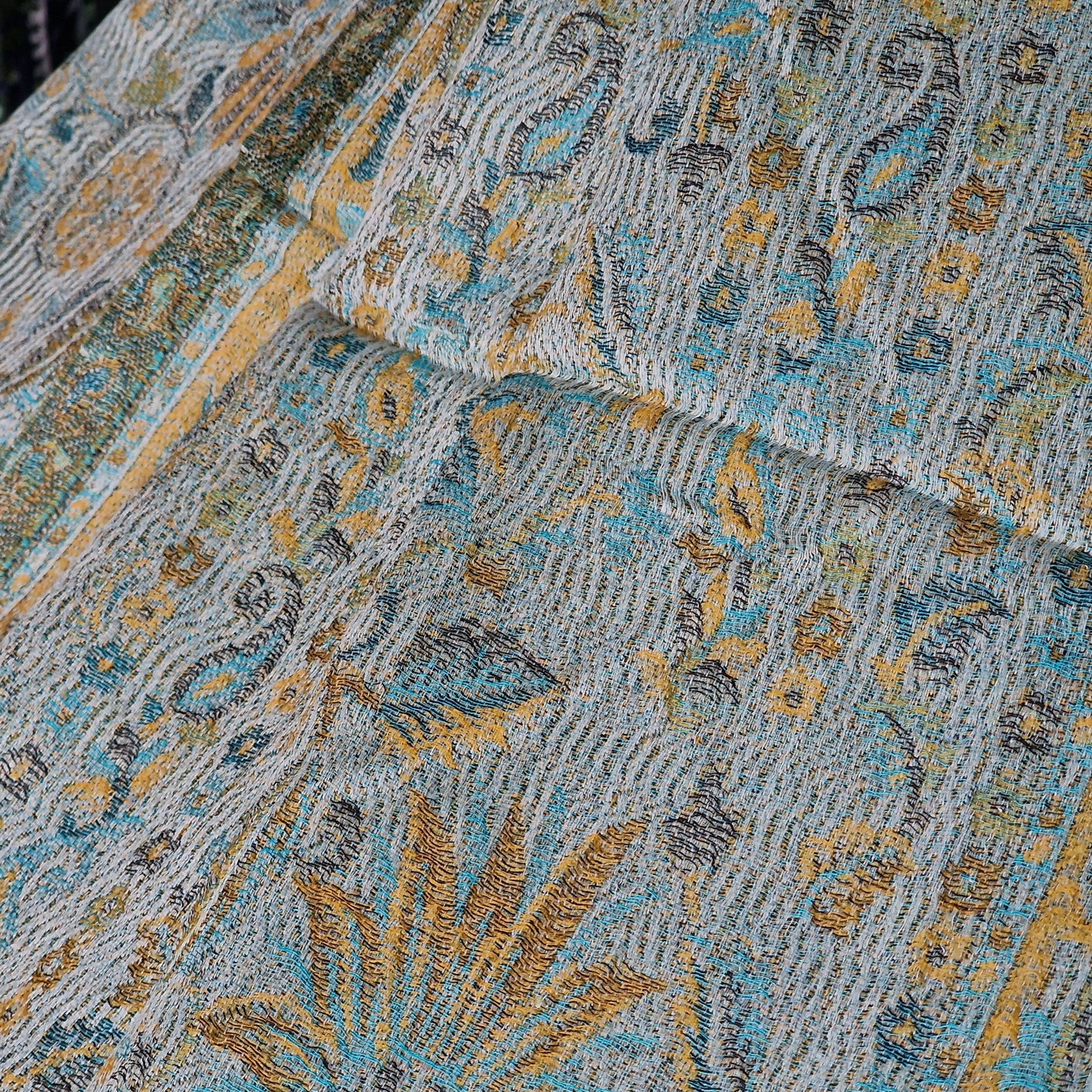 Exotic Kashmir Reversible Jamawar Kani Shawl - Eucalyptus Leaf