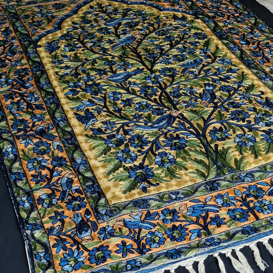 Kashmir Chain-Stitch Handmade Tree Of Life Silk Tapestry