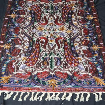 Kashmiri Handmade Chain Stitch Rug Embroidered Wall Hanging