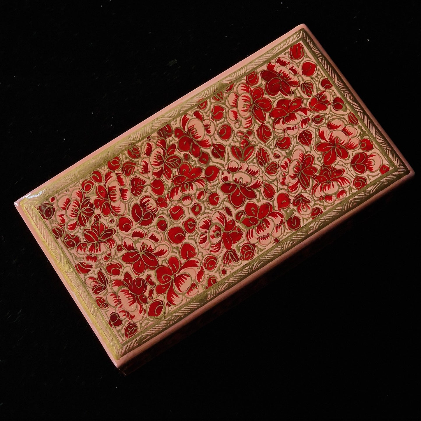 Beautifully Hand Painted Pink Kashmiri Paper Mache Red Floral Box