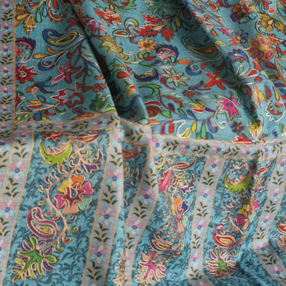 The Ultimate Choice Soft Kashmir Kalamkari Pashmina Stoles - Cerulean Blue