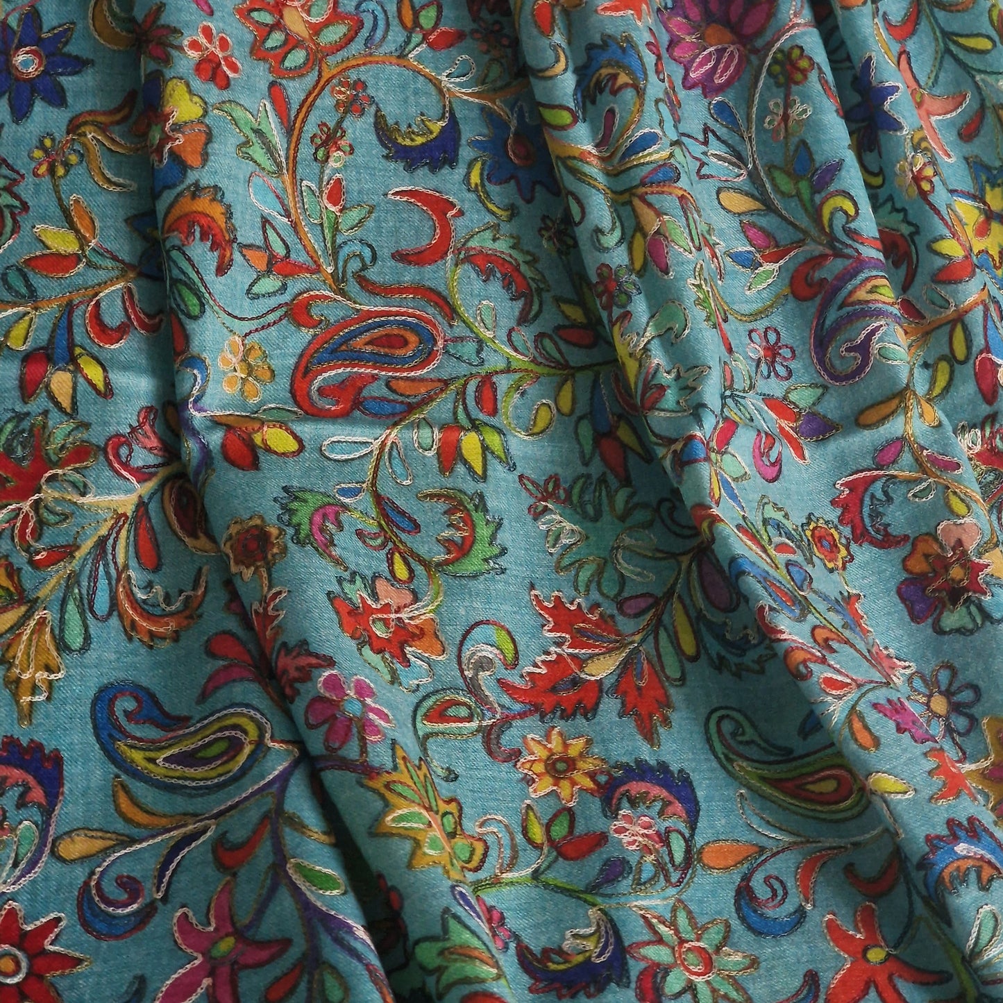 The Ultimate Choice Soft Kashmir Kalamkari Pashmina Stoles - Cerulean Blue