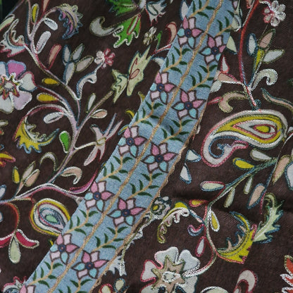 Soft Kashmir Pashmina Kalamkari Cashmere Stole - Chocolate Brown