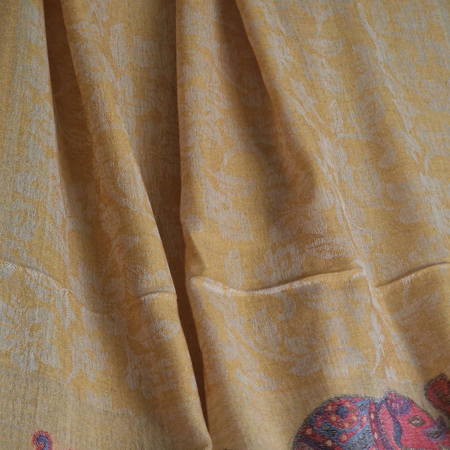 Authentic Soft Cashmere Hand loom Kani Pashmina Wrap - Beeswax Amber