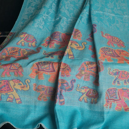 Hand Weaved Luxury Soft Bright Blue Kashmiri Pashmina Stole