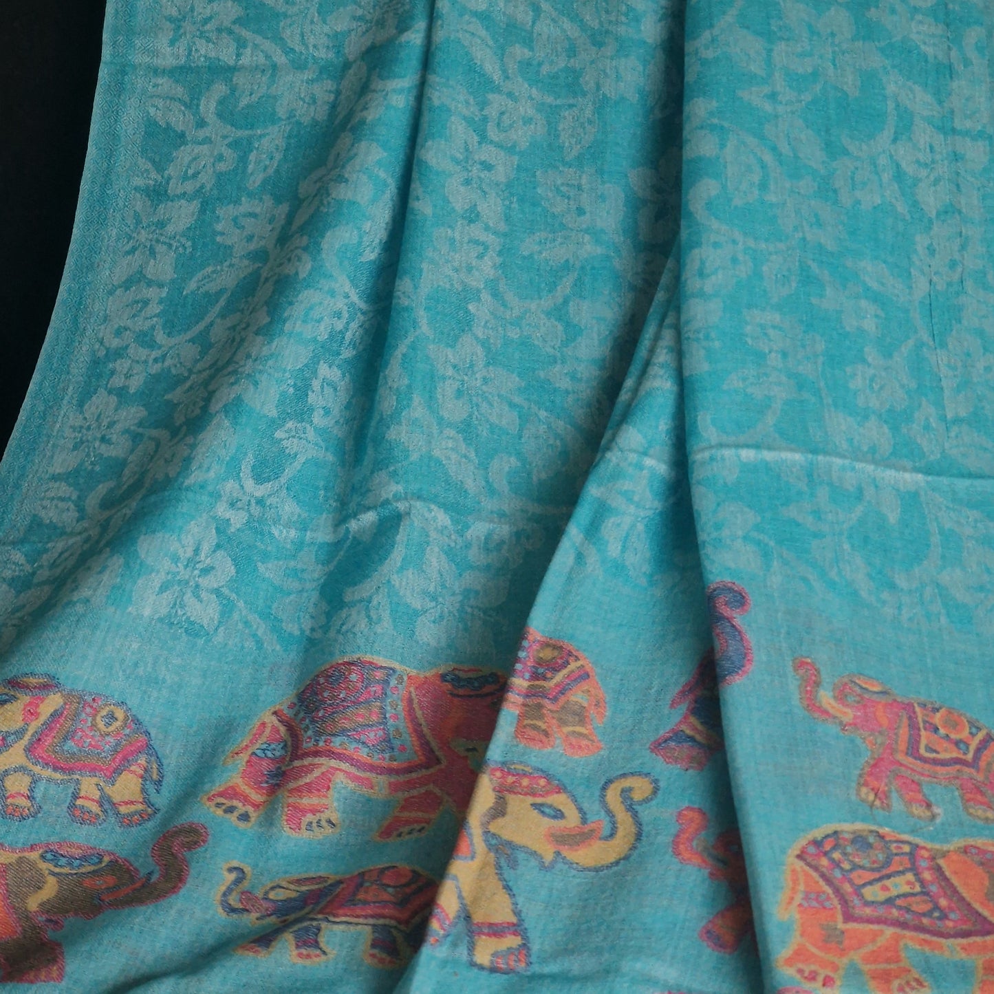 Hand Weaved Luxury Soft Bright Blue Kashmiri Pashmina Stole