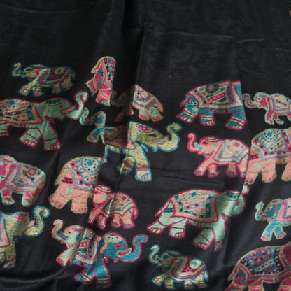 Ebony Black Kashmir Pashmina Stole – Kani Elephant Design