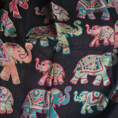 Ebony Black Kashmir Pashmina Stole – Kani Elephant Design