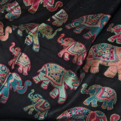 Ebony Black Kashmir Pashmina Stole – Kani Elephant Design