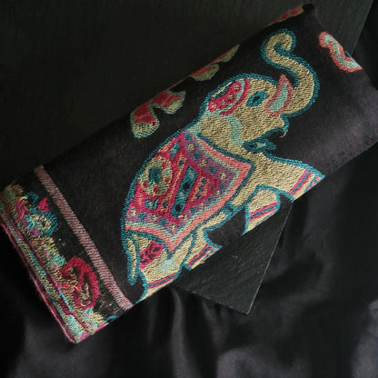 Ebony Black Kashmir Pashmina Stole – Kani Elephant Design