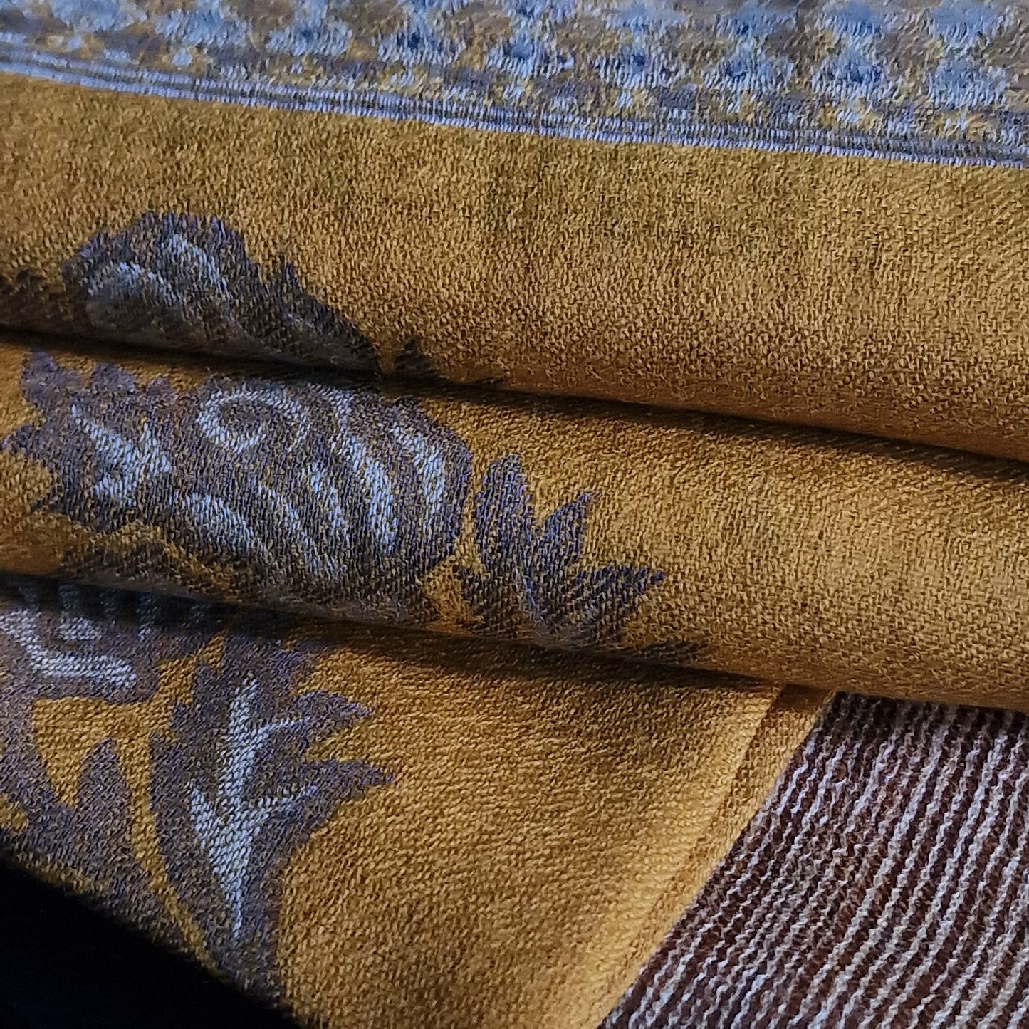 Kashmiri Kani Luxury Soft Pashmina Stoles- Marigold - Baga Ethnik Living