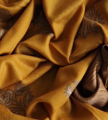 Kashmiri Kani Luxury Soft Pashmina Stoles- Marigold - Baga Ethnik Living