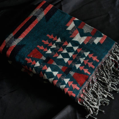 Stay Warm with Tibetan Wool Shawl - Teal Blue