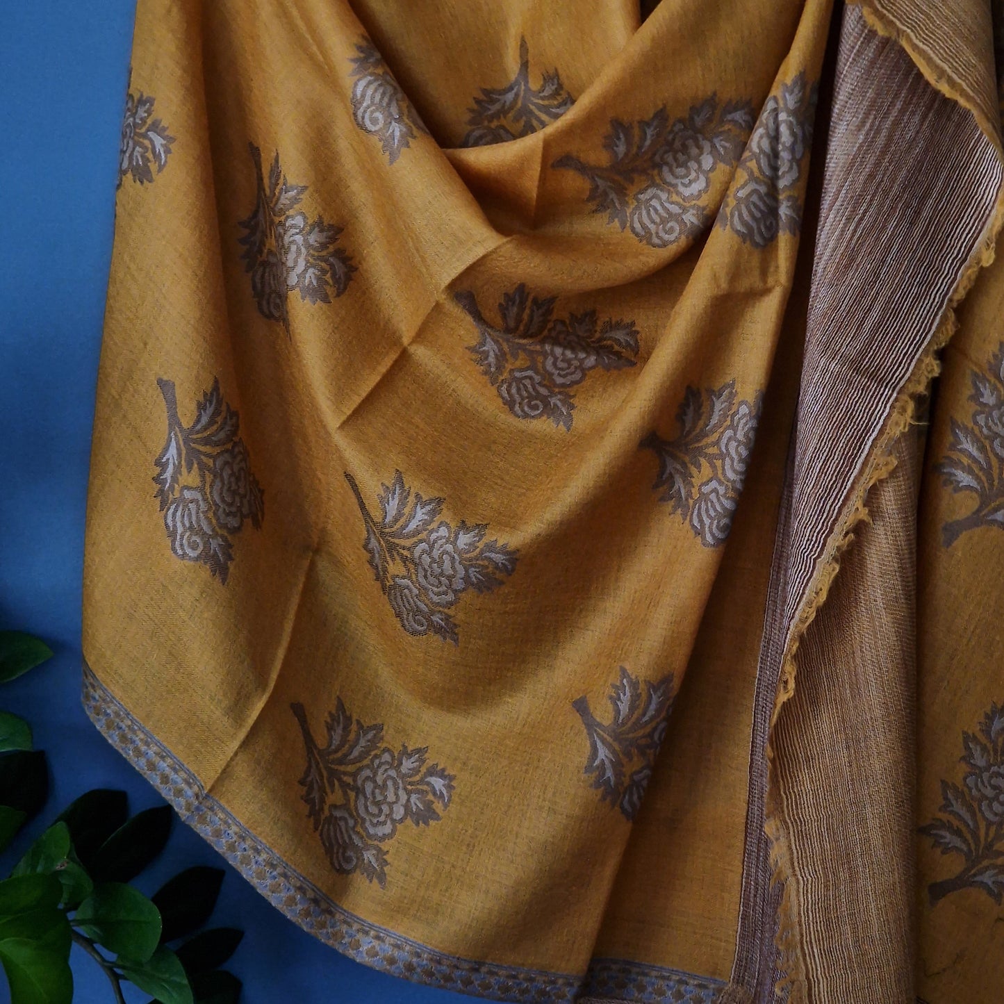 Kashmiri Kani Luxury Soft Pashmina Stoles- Marigold - Baga Ethnik Living